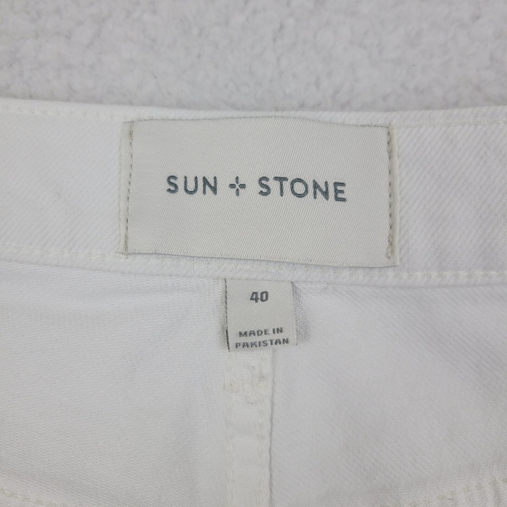 Sun Stone Cuffed Denim Shorts Mens 40 White Stretch Cotton Blend 7.5" Inseam - Picture 6 of 8